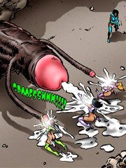 Three dirty toon sluts get all covered with sperm loaded from big black cock space monster
